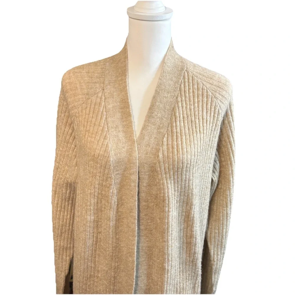 H&M Tan Ribbed Knit Maxi Open Front Cardigan Duster Oversized  XSmall Wool Blend - Picture 2 of 8